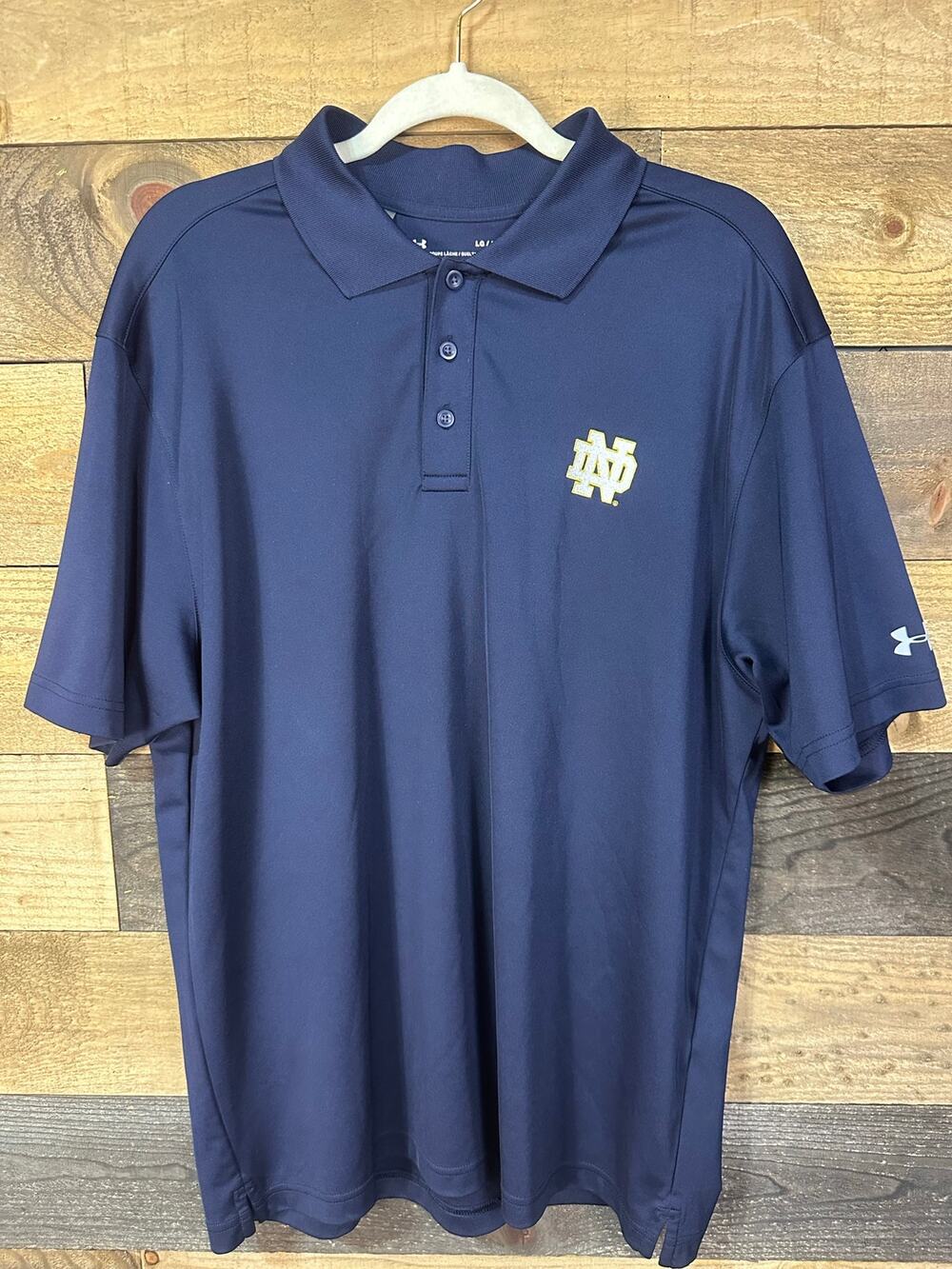 UNDER ARMOUR Men’s Navy Notre Dame Performance Polo Size L EUC